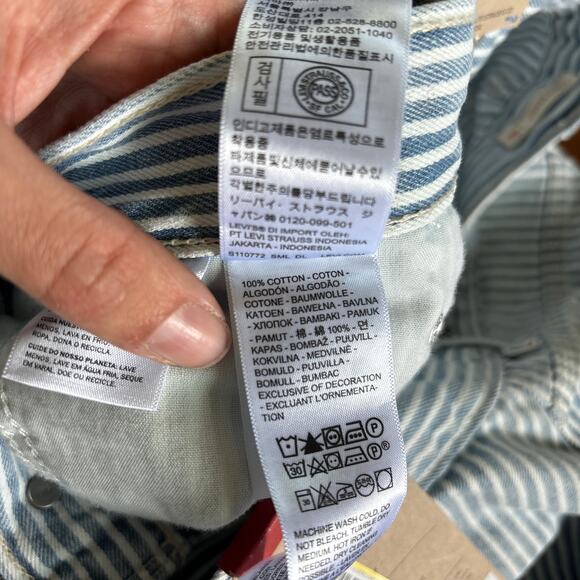 NWT Levi's High Rise Cinch Baggy Carpenter Pants Blue and White Women's Size 32 - Picture 7 of 12